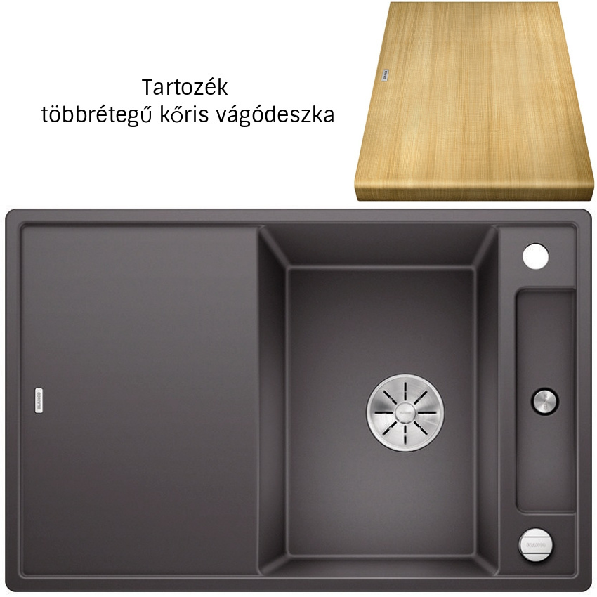 Blanco Axia III 45S palaszürke 523174 Silgranit mosogatótálca fa vágódeszkával