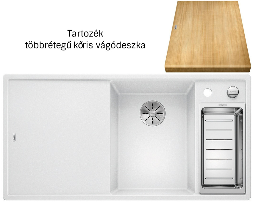 Blanco Axia III 6S fehér 523466 jobbos Silgranit mosogatótálca fa vágódeszkával