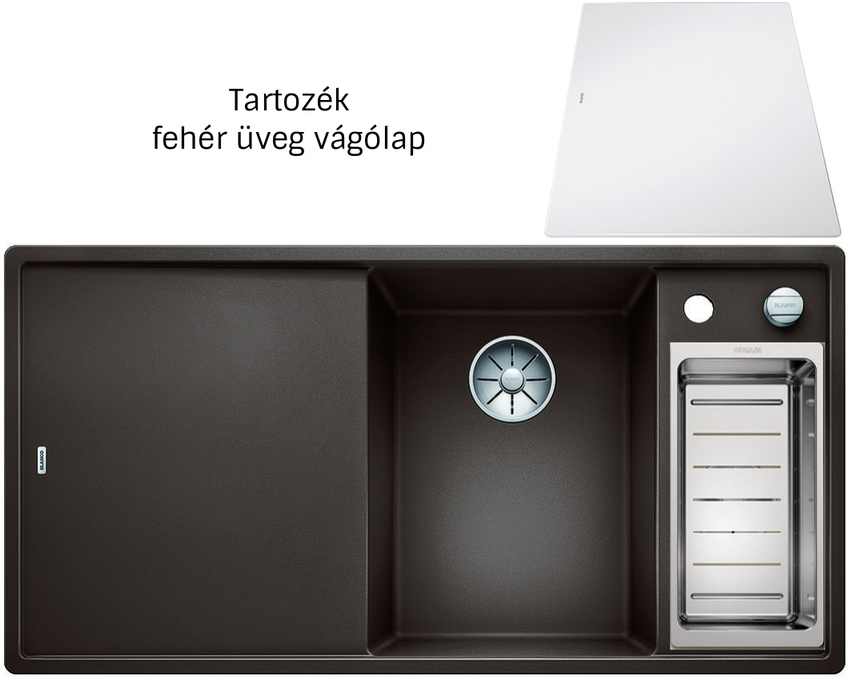 Blanco Axia III 6S kávé exc. 523482 jobbos Silgranit mosogatótálca üveg vágólappal