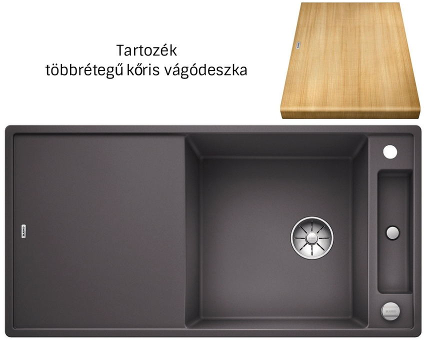 Blanco Axia III XL 6S palaszürke 523501 Silgranit mosogatótálca fa vágódeszkával