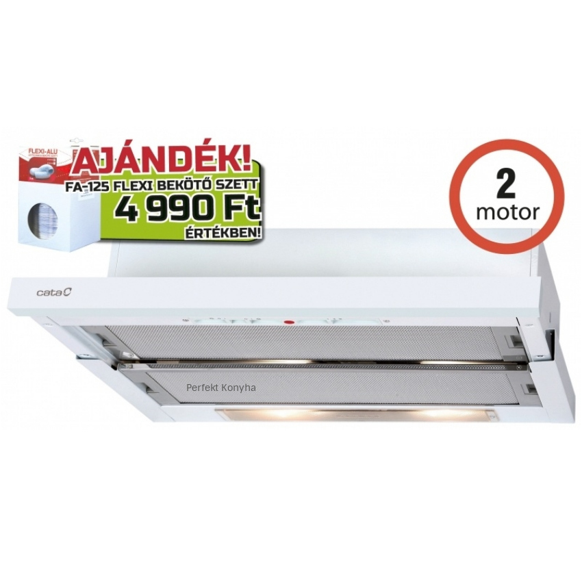 CATA TF-5260 WH/L fehér kihúzható páraelszívó magyar garanciával + ajándék bekötő szett