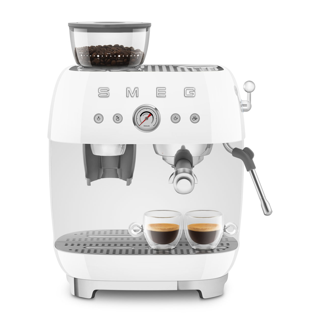 Smeg EGF03WHEU fehér őrlővel kombinált espresso kávéfőző